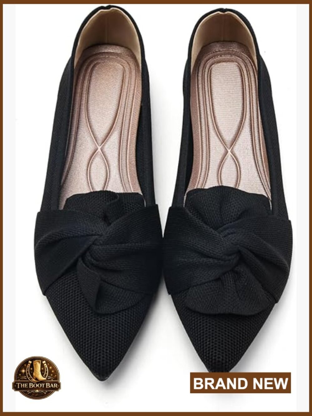Pointed Toe Ballet Flats with Bow, Knit Dressy Flats for Women